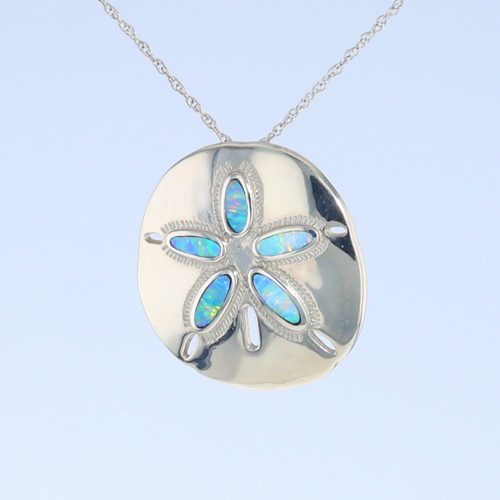 Opal Pendant Inlaid Realistic Sand Dollar Sea Life Design