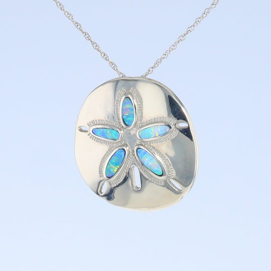 Opal Pendant Inlaid Realistic Sand Dollar Sea Life Design