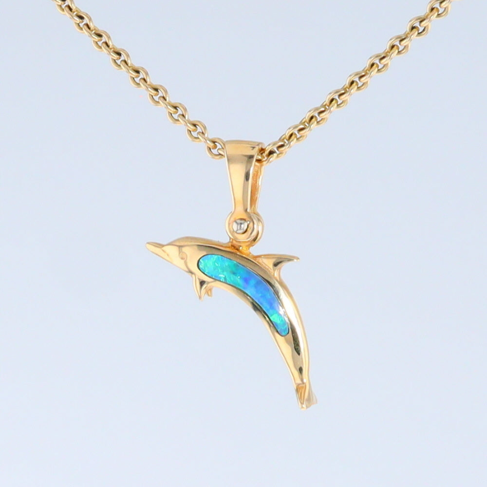 Opal Pendant Inlaid Realistic Dolphin Sea Life Design