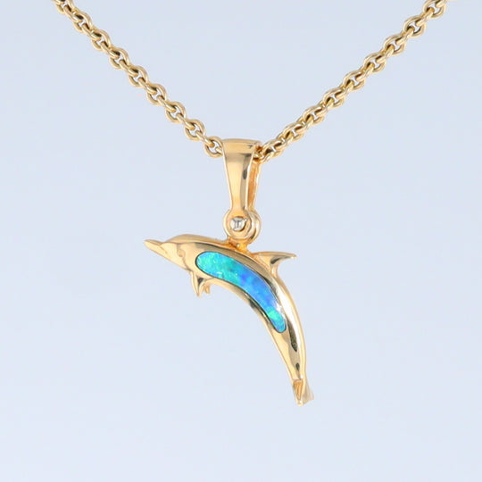 Opal Pendant Inlaid Realistic Dolphin Sea Life Design