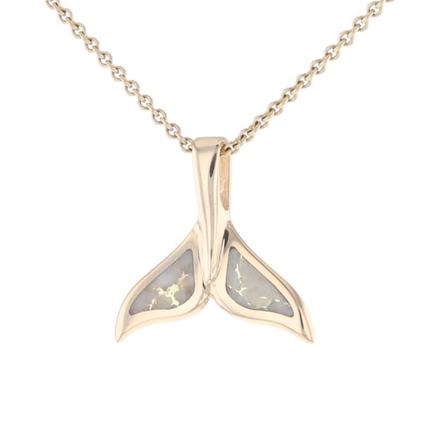 Whale Tail Necklaces Natural Gold Quartz Double Sided Inlaid Pendant