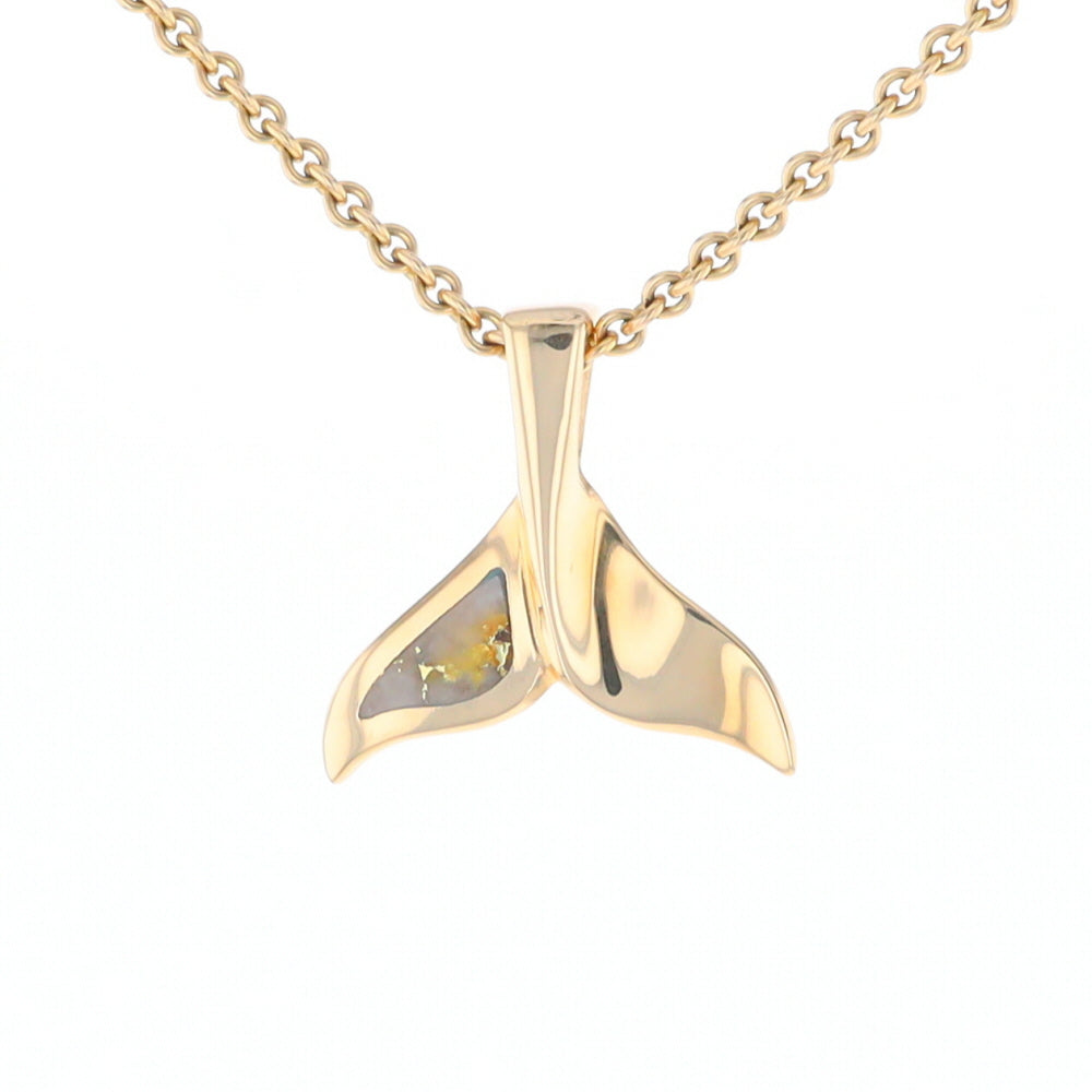 Whale Tail Gold Quartz Single Sided Inlaid Sea Life Pendant