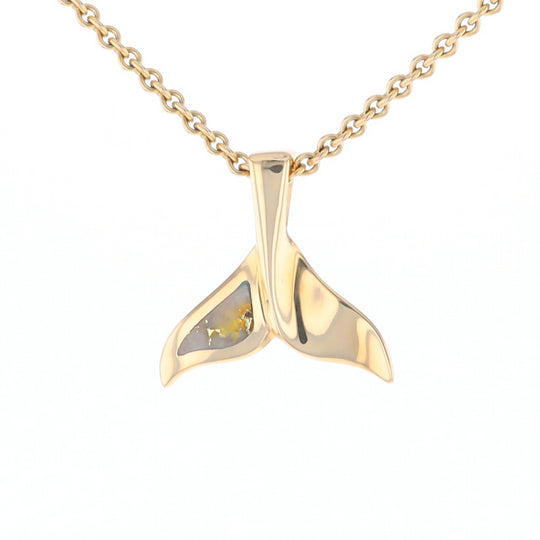 Whale Tail Gold Quartz Single Sided Inlaid Sea Life Pendant