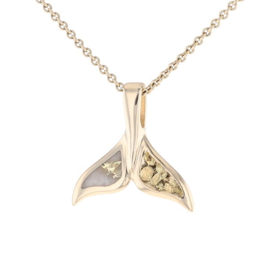 Whale Tail Necklaces Natural Gold Quartz and Nuggets Inlaid Pendant