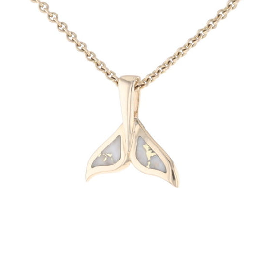 Whale Tail Gold Quartz Double Sided Inlaid Sea Life Pendant