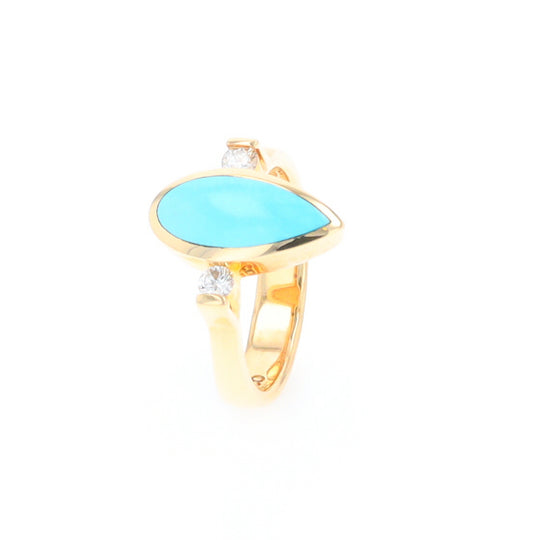 Natural Sleeping Beauty Turquoise Ring Pear Shape Inlaid .18ctw Diamonds