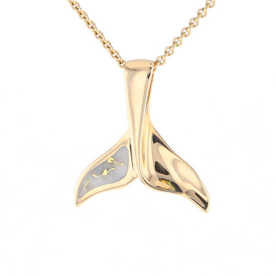 Whale Tail Gold Quartz Single Sided Inlaid Sea Life Pendant