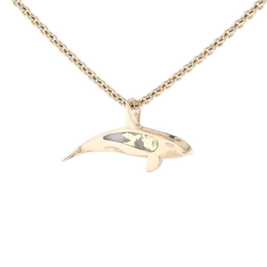 Gold Quartz Necklace Orca Killer Whale Inlaid Sea Life Pendant