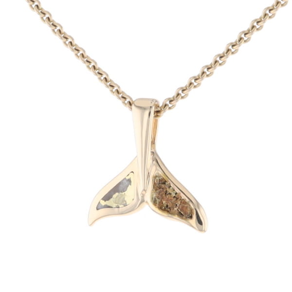Whale Tail Necklaces Natural Gold Quartz and Nuggets Inlaid Pendant