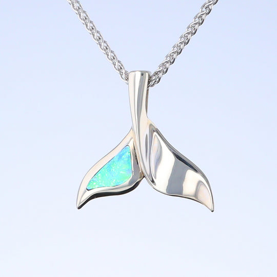 Whale Tail Pendant Natural Opal Single Sided Inlaid Sea Life Pendant