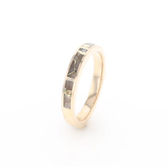 Gold Quartz Ring 3 Rectangle Section Inlaid Band
