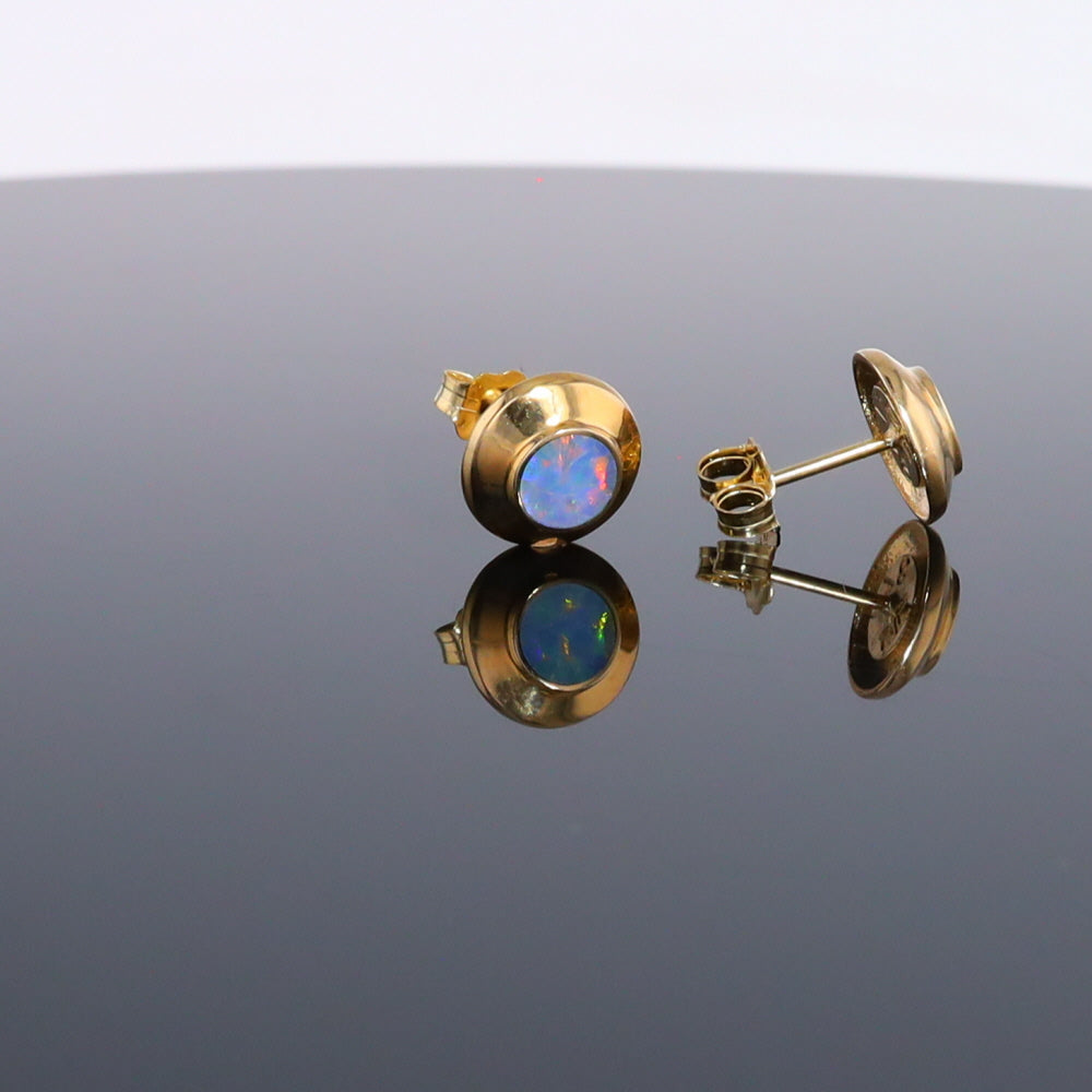 Opal Earrings Round Inlaid Design Studs