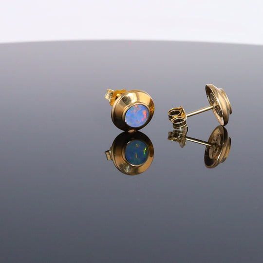 Opal Earrings Round Inlaid Design Studs