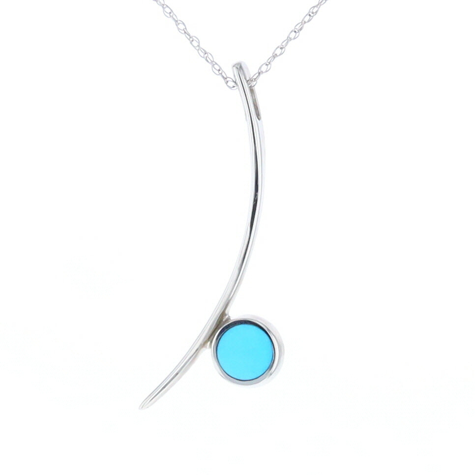 Natural Sleeping Beauty Turquoise Pendant Curved Bar Round Inlaid