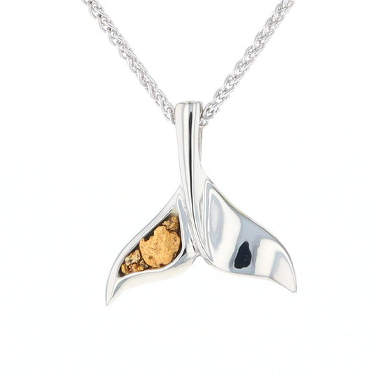 Whale Tail Natural Nuggets Inlaid Sea Life Medium White Gold Pendant