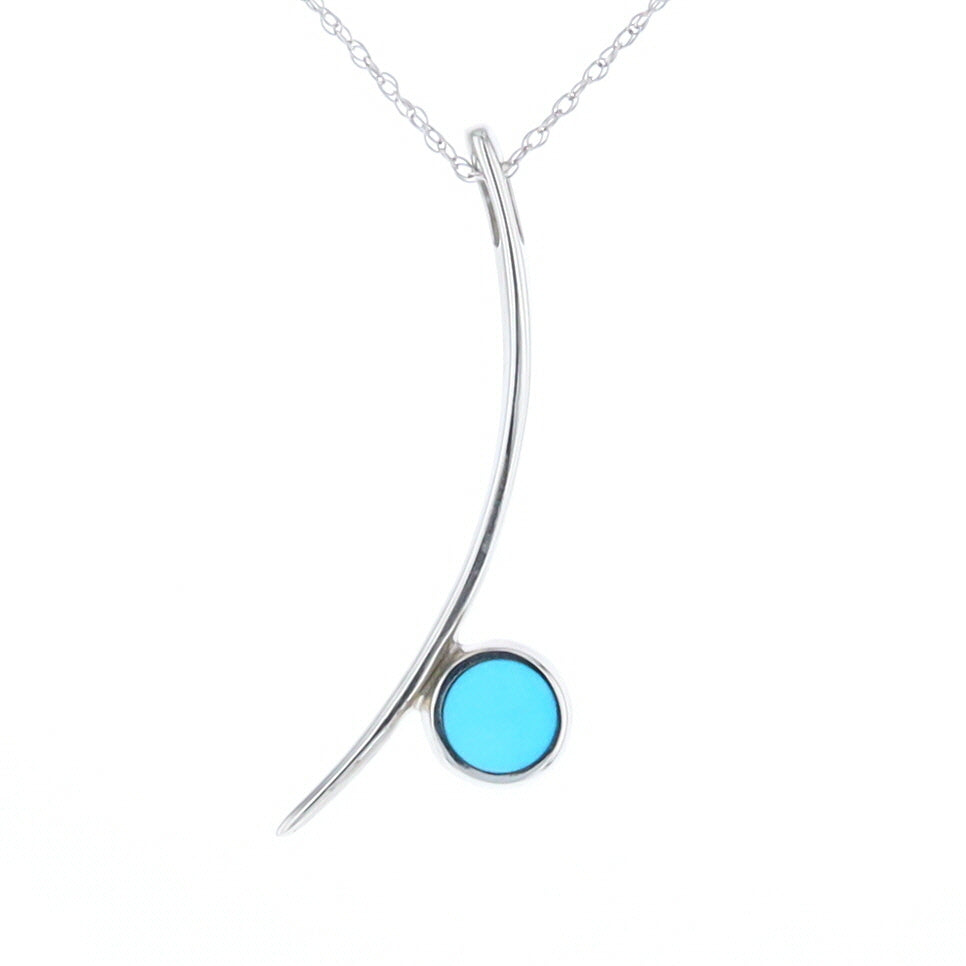 Natural Sleeping Beauty Turquoise Pendant Curved Bar Round Inlaid