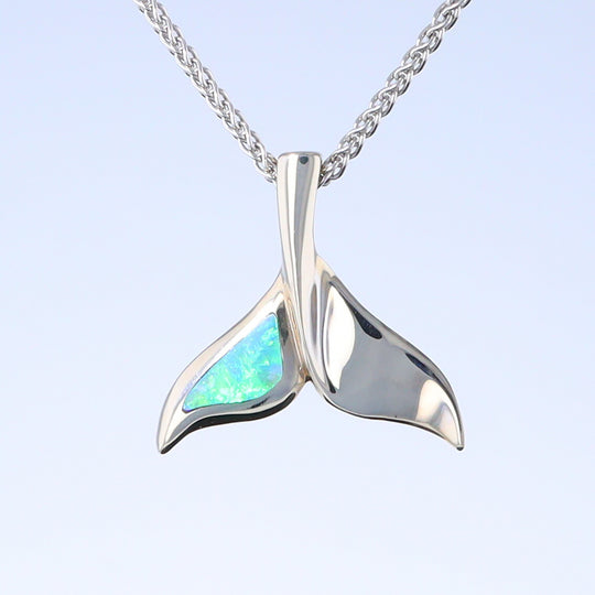 Whale Tail Pendant Natural Opal Single Sided Inlaid Sea Life Pendant