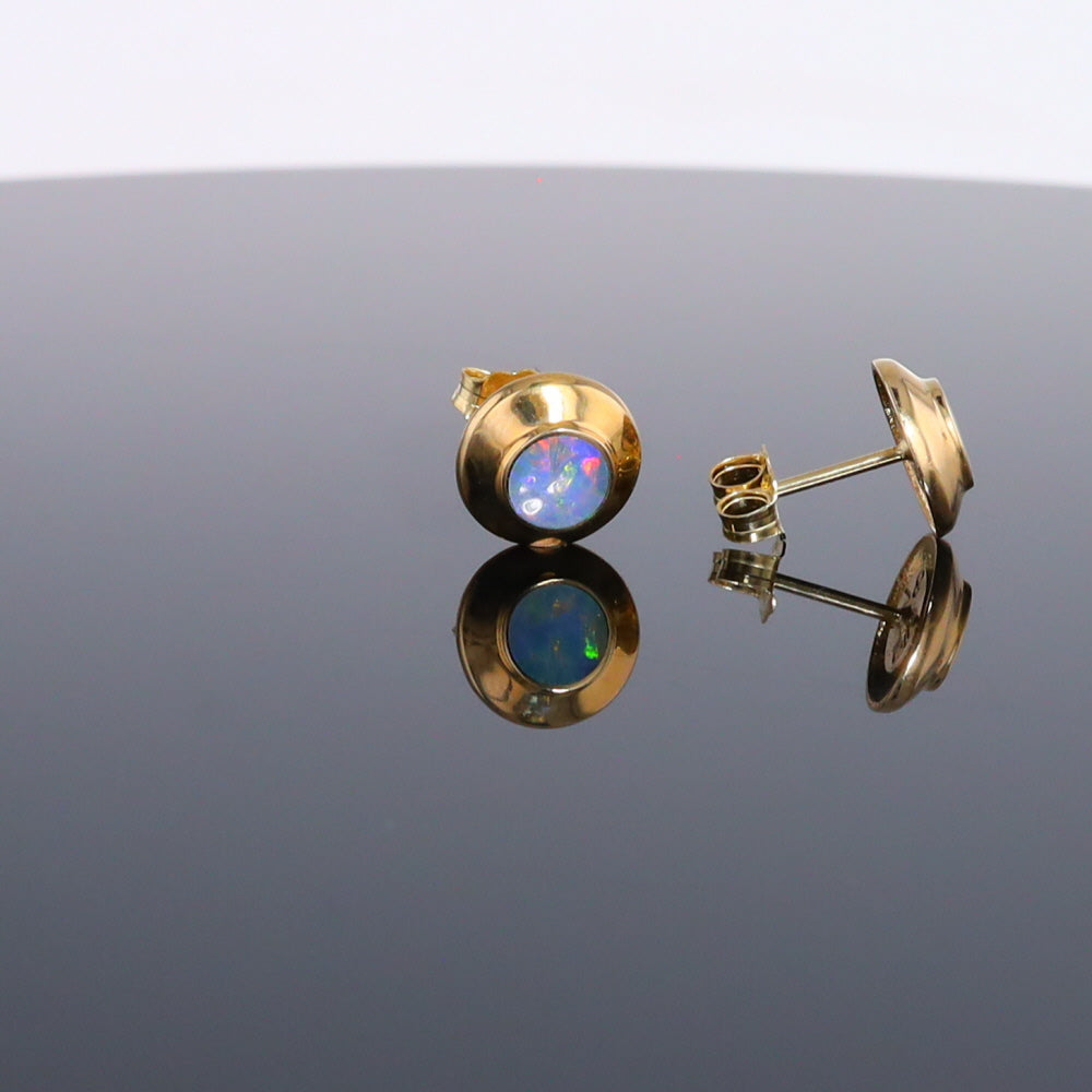 Opal Earrings Round Inlaid Design Studs