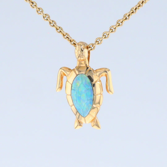 Opal Pendant Inlaid Realistic Design Sea Turtle