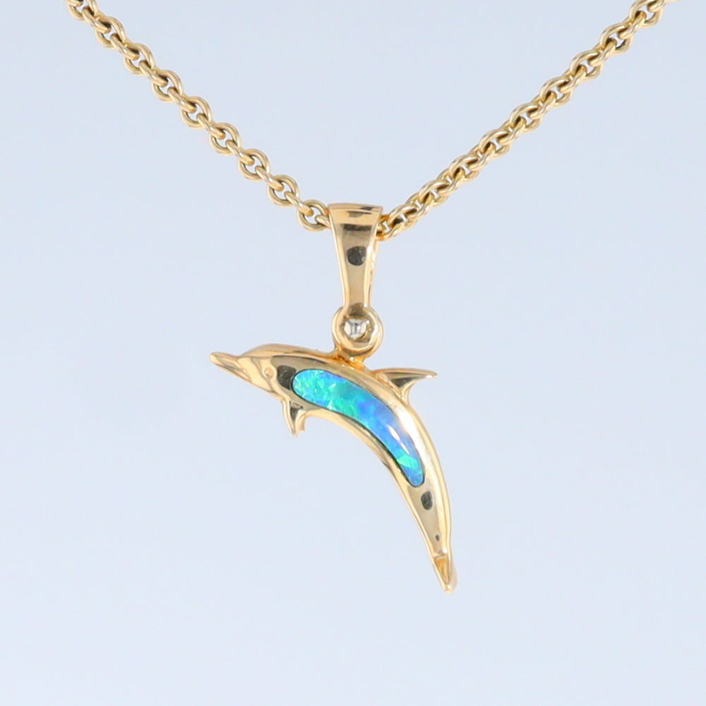 Opal Pendant Inlaid Realistic Dolphin Sea Life Design