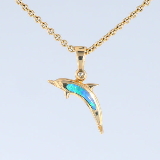 Opal Pendant Inlaid Realistic Dolphin Sea Life Design