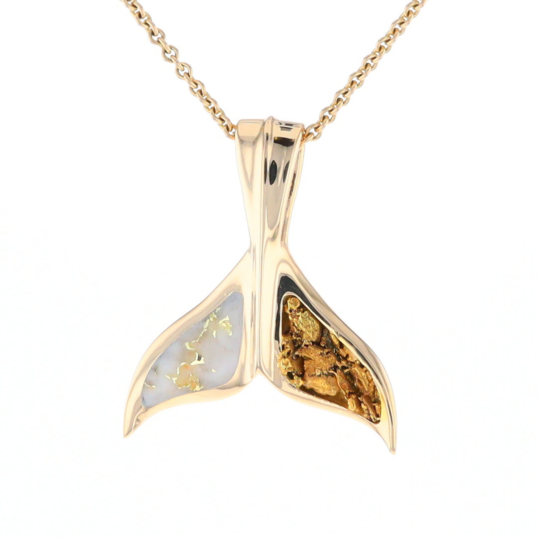 Whale Tail Necklaces Natural Gold Quartz and Nuggets Inlaid Pendant (G1)