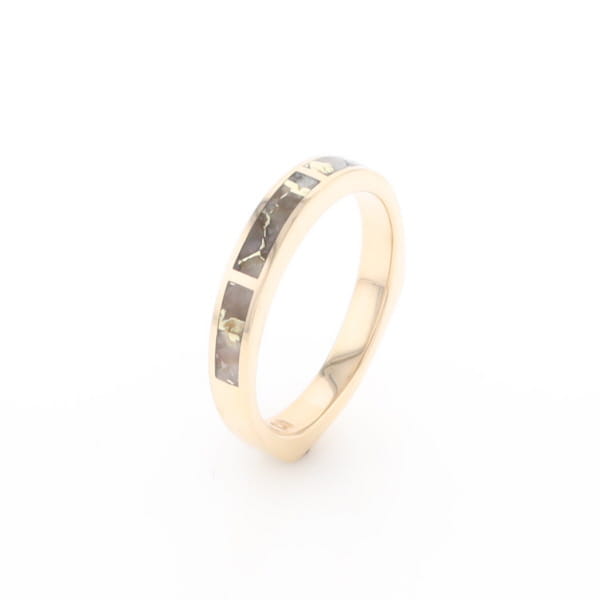 Gold Quartz Ring 3 Rectangle Section Inlaid Band