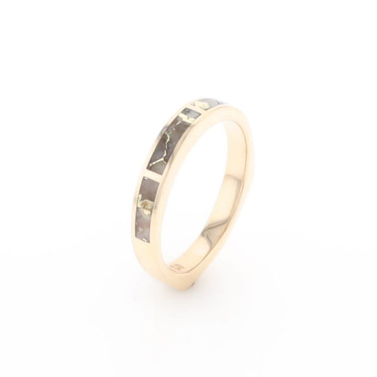Gold Quartz Ring 3 Rectangle Section Inlaid Band