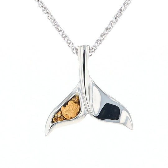 Whale Tail Natural Nuggets Inlaid Sea Life Medium White Gold Pendant
