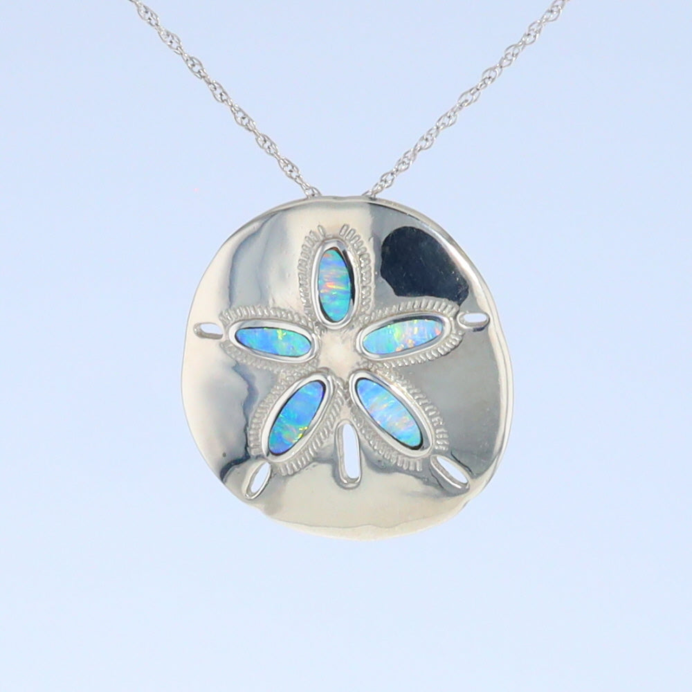 Opal Pendant Inlaid Realistic Sand Dollar Sea Life Design