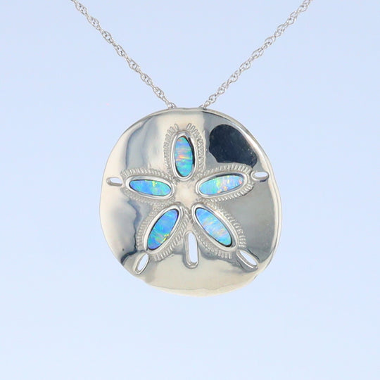 Opal Pendant Inlaid Realistic Sand Dollar Sea Life Design