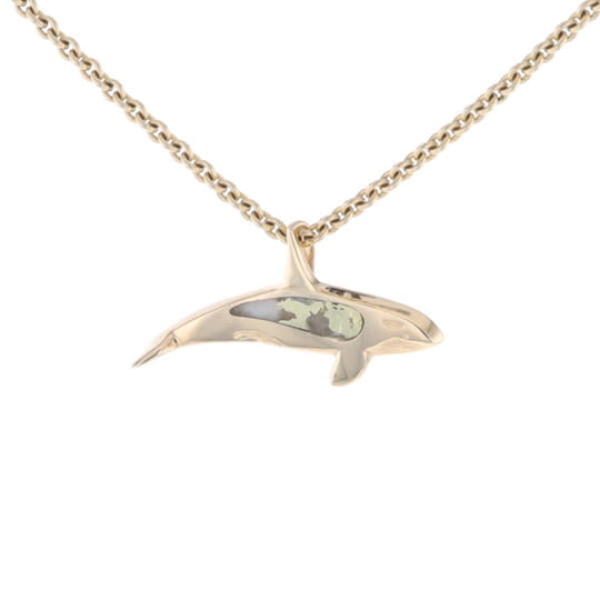 Gold Quartz Necklace Orca Killer Whale Inlaid Sea Life Pendant