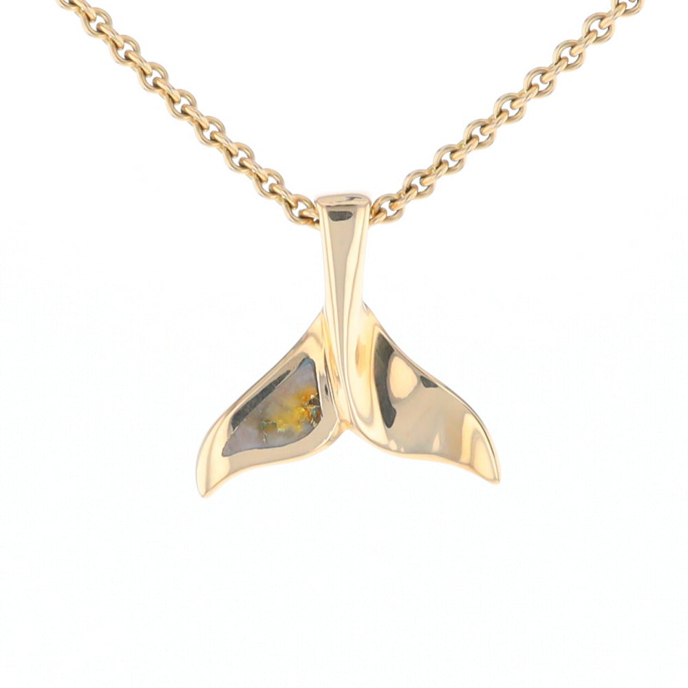 Whale Tail Gold Quartz Single Sided Inlaid Sea Life Pendant