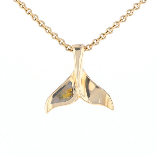 Whale Tail Gold Quartz Single Sided Inlaid Sea Life Pendant