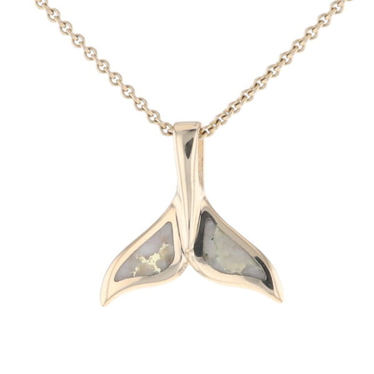 Whale Tail Necklaces Natural Gold Quartz Double Sided Inlaid Pendant