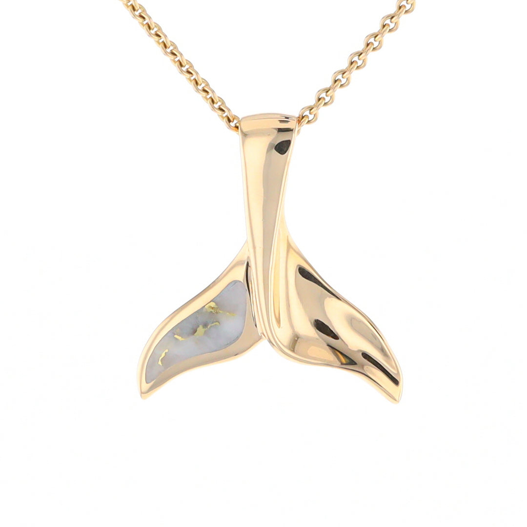 Whale Tail Gold Quartz Single Sided Inlaid Sea Life Pendant