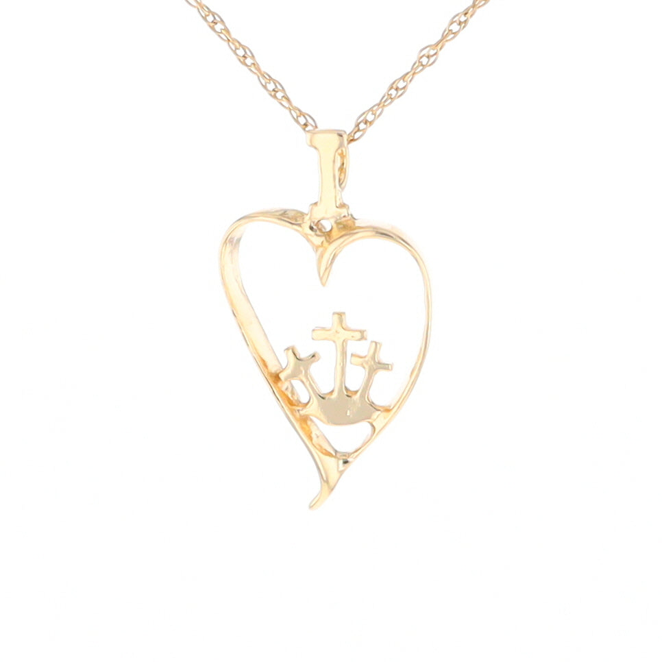 Gold Heart Triple Cross Pendant