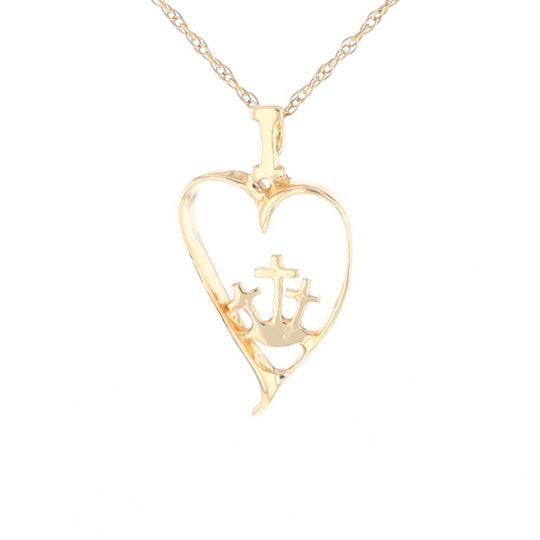 Gold Heart Triple Cross Pendant