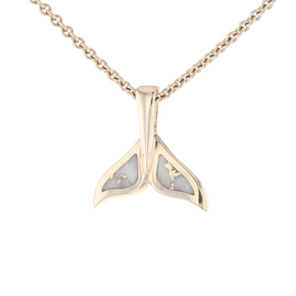 Whale Tail Gold Quartz Double Sided Inlaid Sea Life Pendant