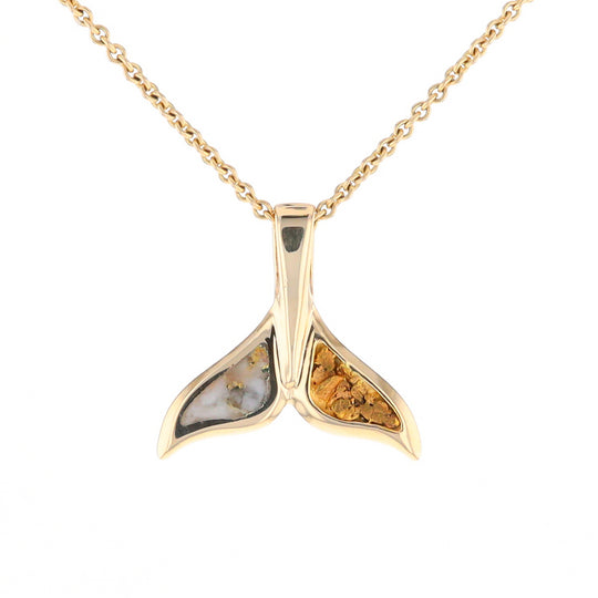 Whale Tail Necklaces Natural Gold Quartz and Nuggets Inlaid Pendant