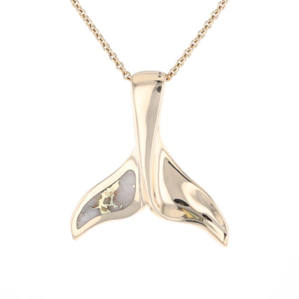 Whale Tail Natural Gold Quartz Single Side Inlaid Pendant