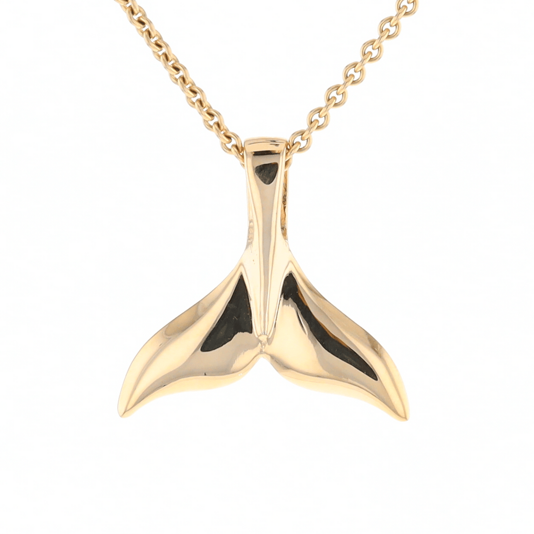 Whale Tail Pendant 14kt Gold High Polish Realistically Designed