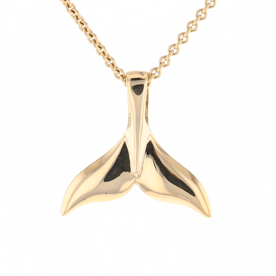 Whale Tail Pendant 14kt Gold High Polish Realistically Designed