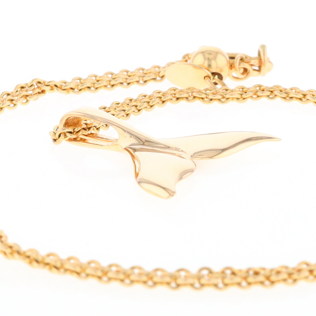 Whale Tail Pendant 14kt Gold High Polish Realistically Designed