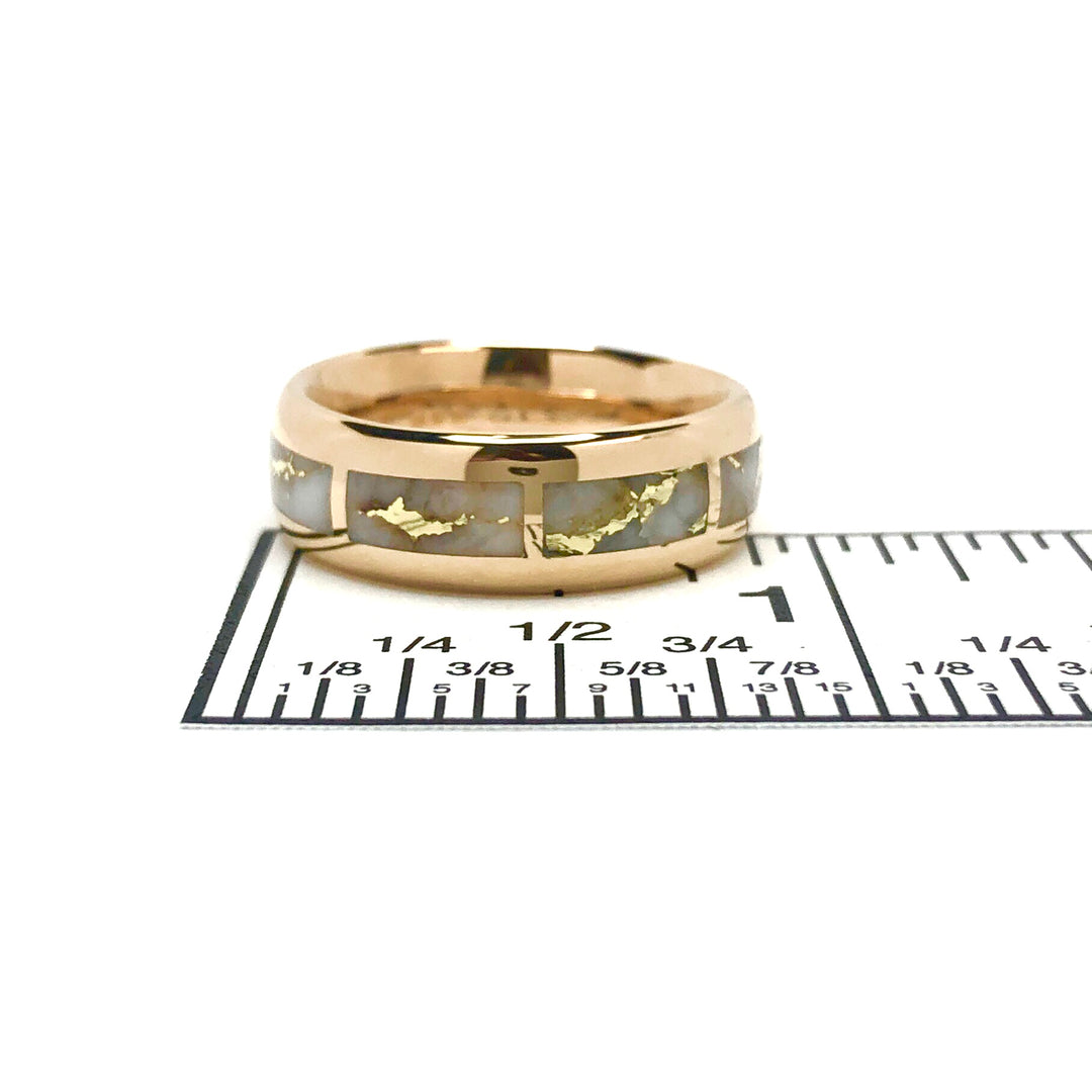 Gold quartz ring 8 rectangle section inlaid eternity band 14k yellow gold