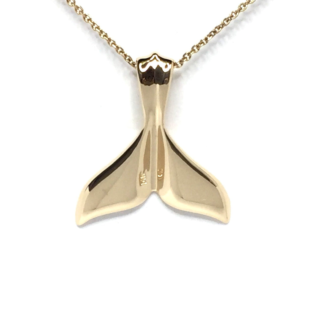 Whale tail necklaces gold in quartz single sided inlaid sea life pendant made of 14k yellow gold