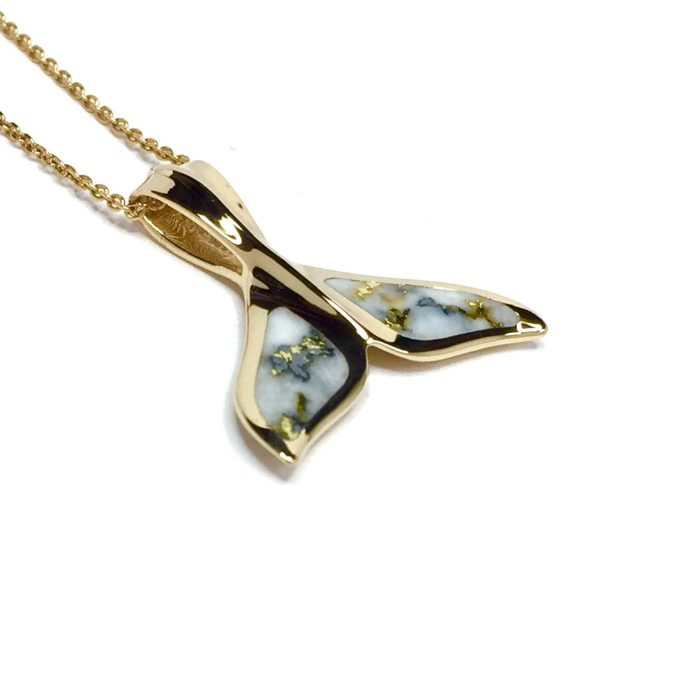 Whale tail necklaces gold in quartz single sided inlaid sea life pendant made of 14k yellow gold