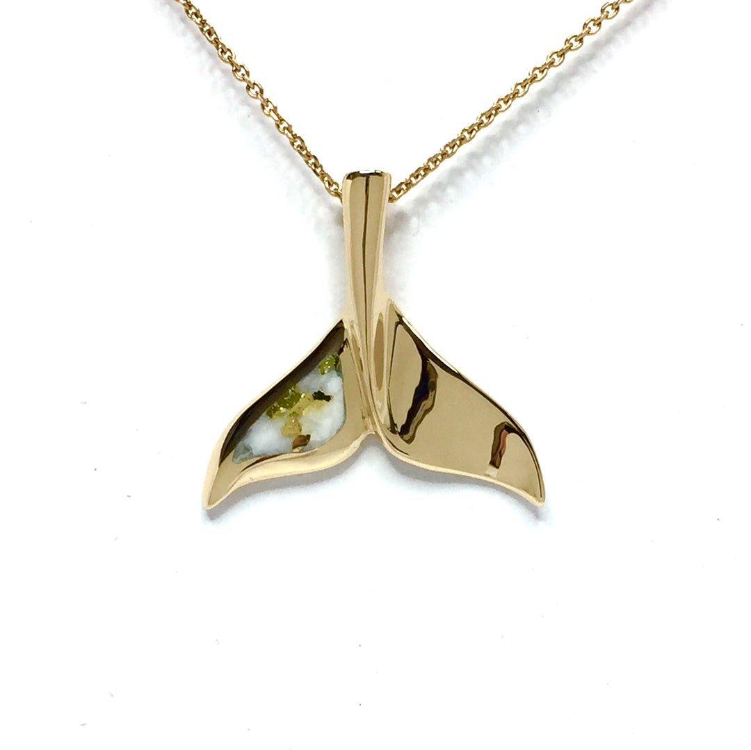 Whale tail necklaces gold in quartz single sided inlaid sea life pendant made of 14k yellow gold