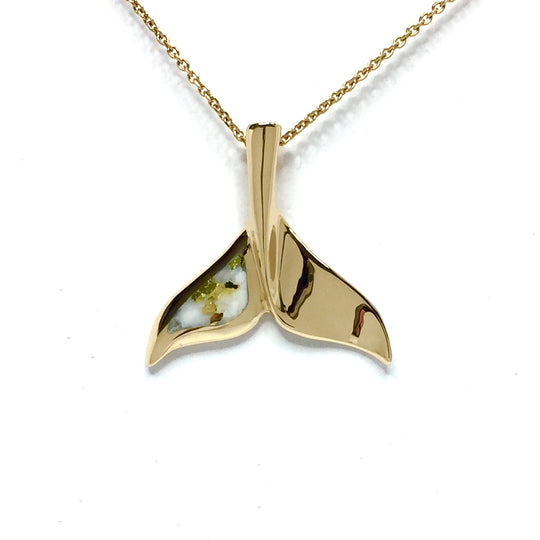 Whale tail necklaces gold in quartz single sided inlaid sea life pendant made of 14k yellow gold