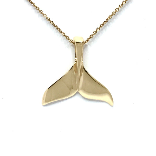 Whale tail necklaces gold in quartz single sided inlaid sea life pendant made of 14k yellow gold